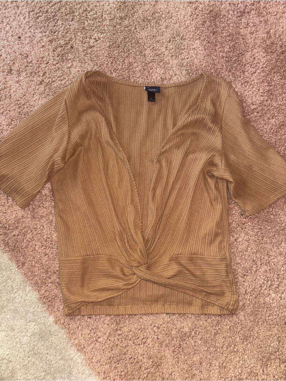 Daytrip Brand Tan Twist-Front Ribbed Women's Top